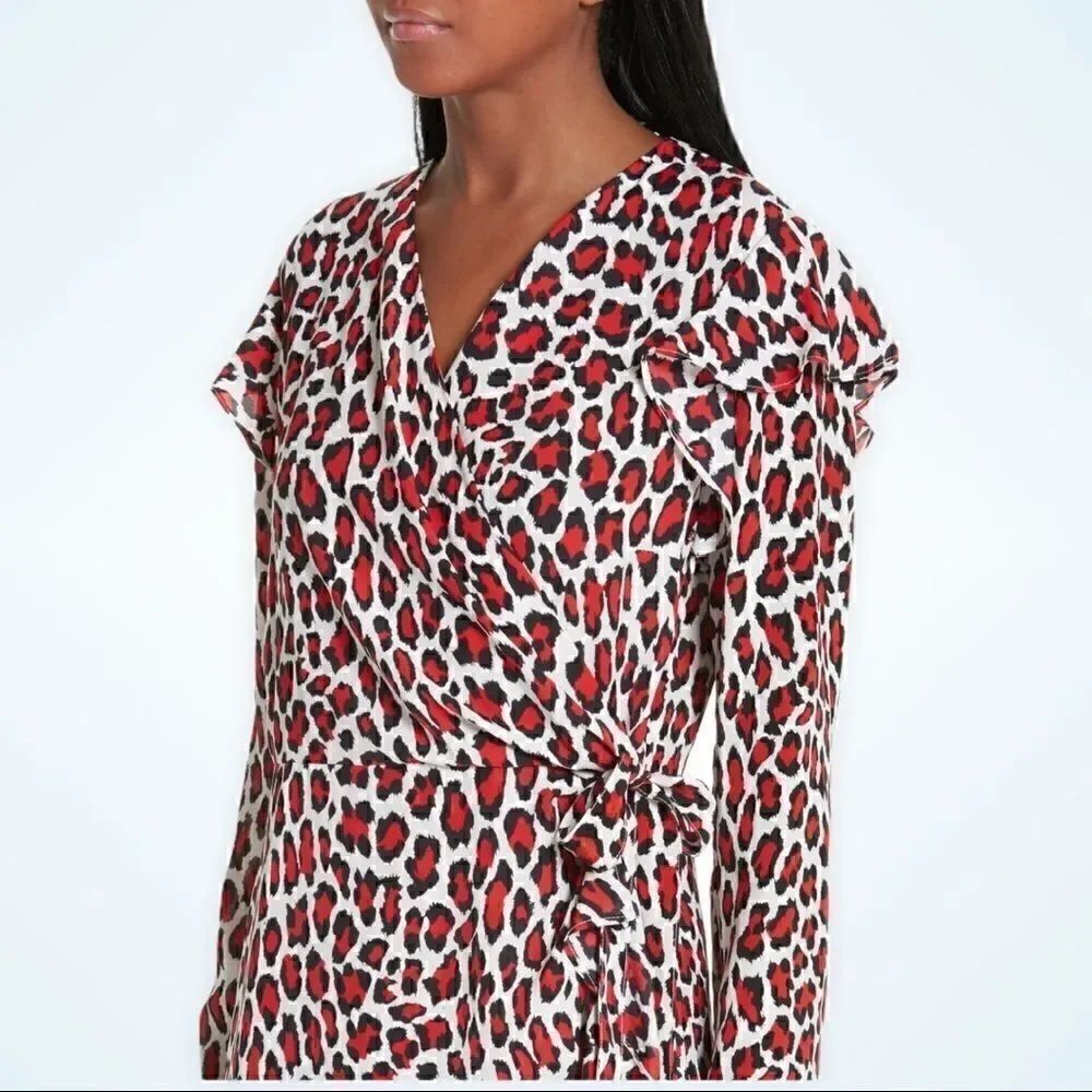NEW ROBERT RODRIGUEZ LENA LEOPARD PRINT FAUX WRAP DRESS RED LEOPARD NWT SIZE 4 - Picture 3 of 13